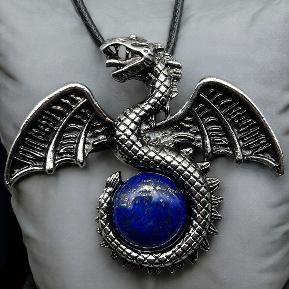 New Dragon Lapis Stone Pendent Necklace with Cord - Picture 1 of 6